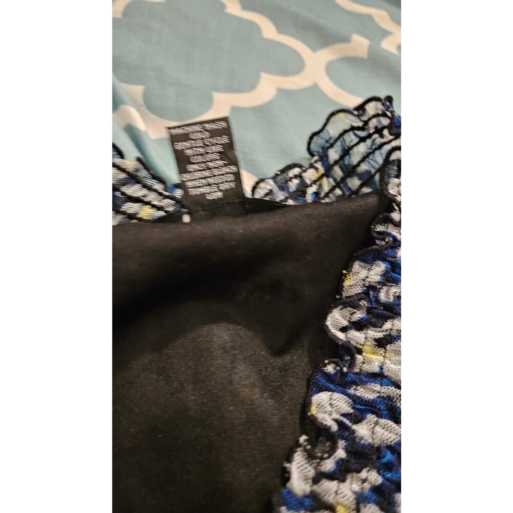 Alfani Petite P Navy Blue Floral Sheer Mesh Blouse Empire Waist - Picture 7 of 11